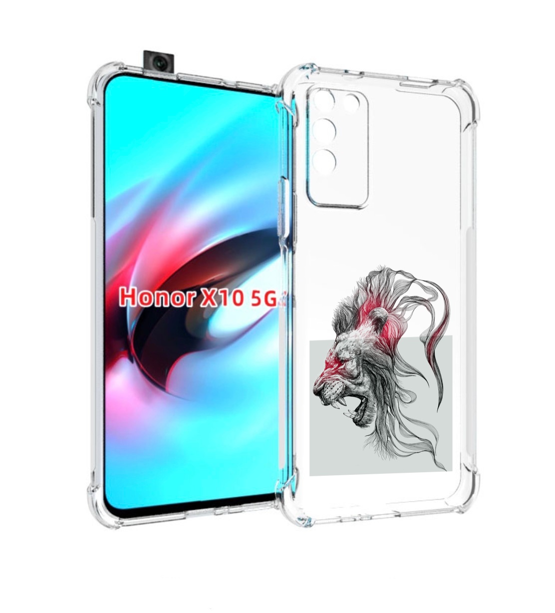 

Чехол MyPads разъяренный лев для Honor X10, Прозрачный, Tocco