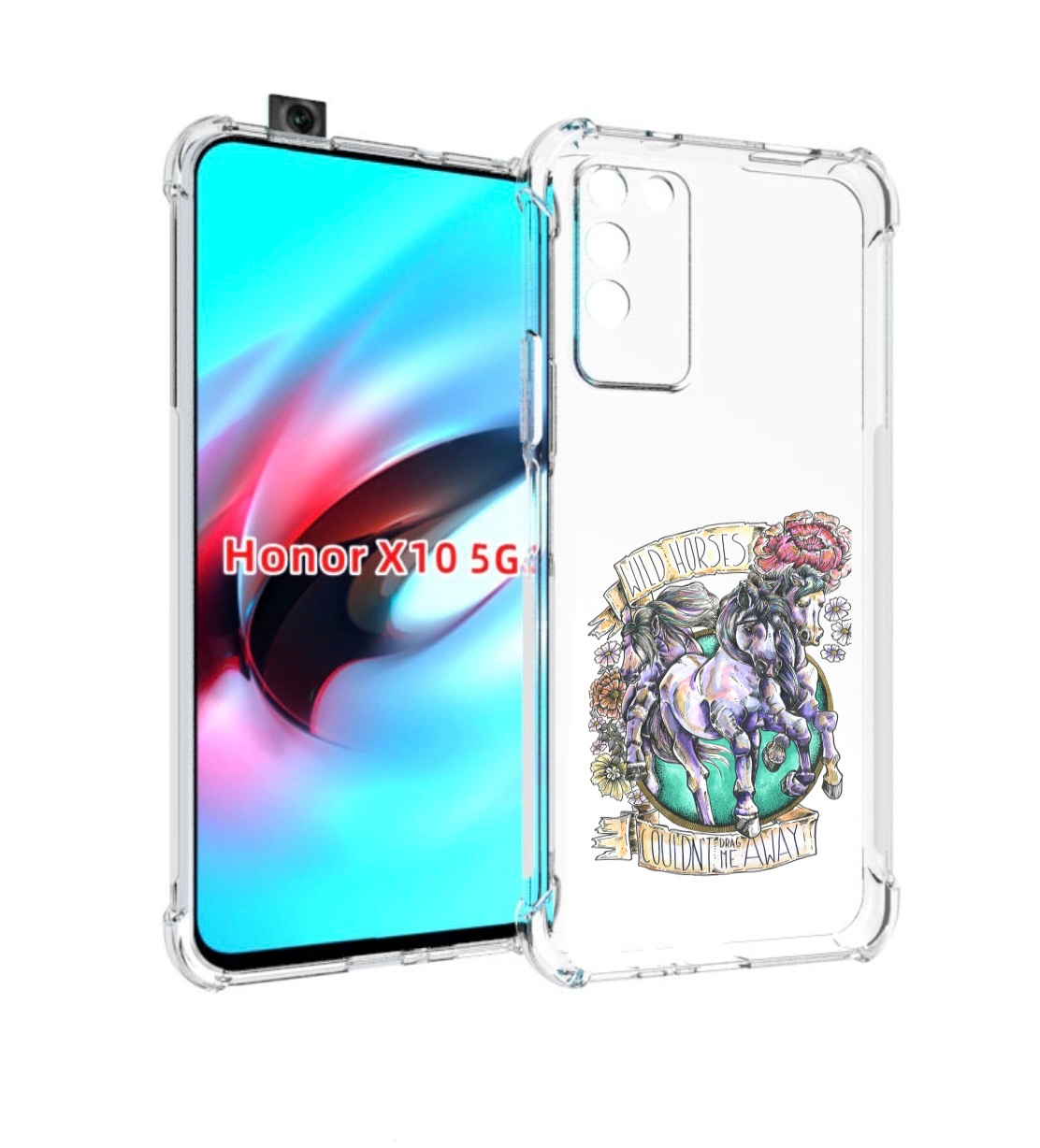 

Чехол MyPads рисунок коней в цветах для Honor X10, Прозрачный, Tocco
