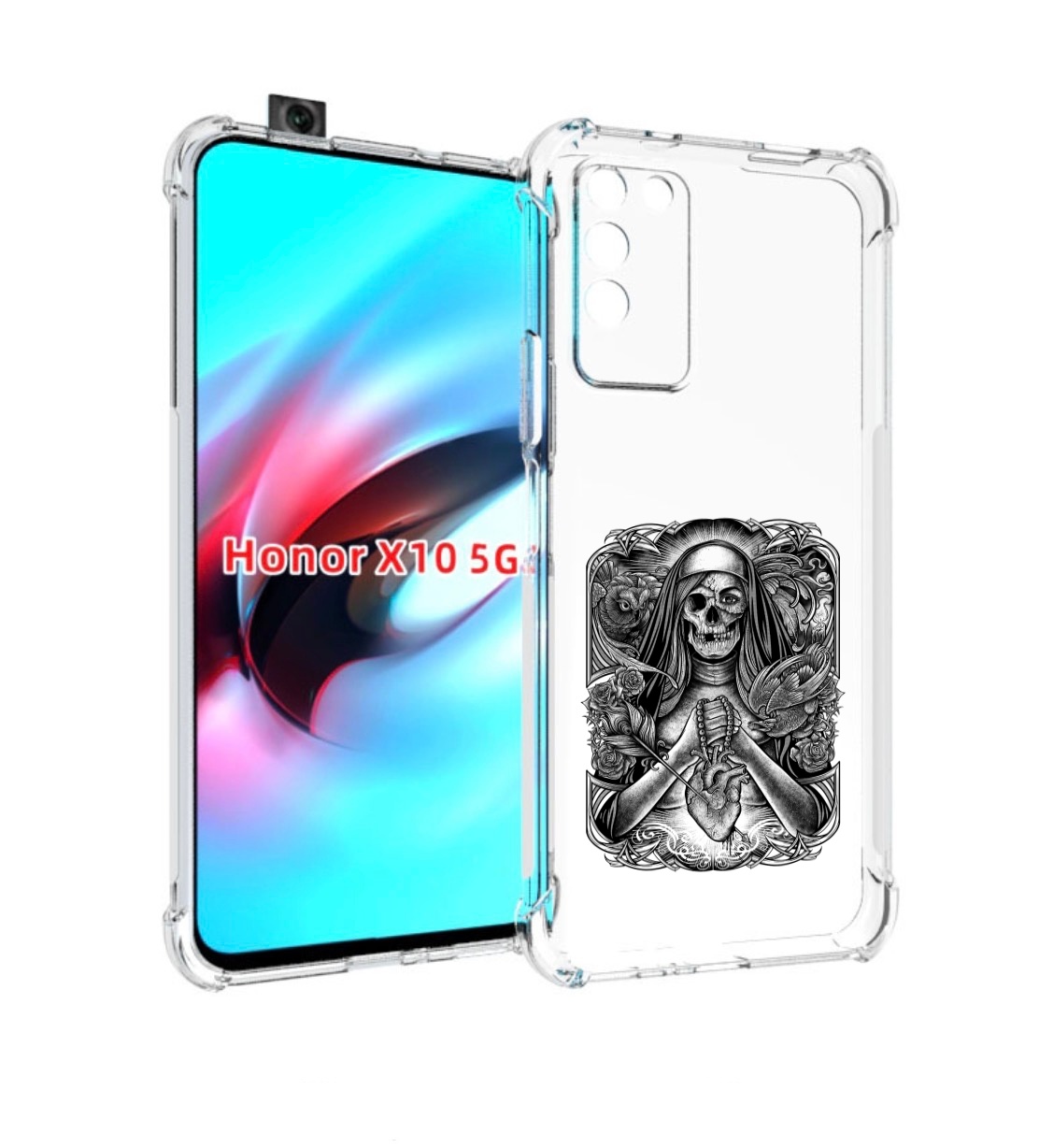 

Чехол MyPads скелет с сердцем для Honor X10, Прозрачный, Tocco