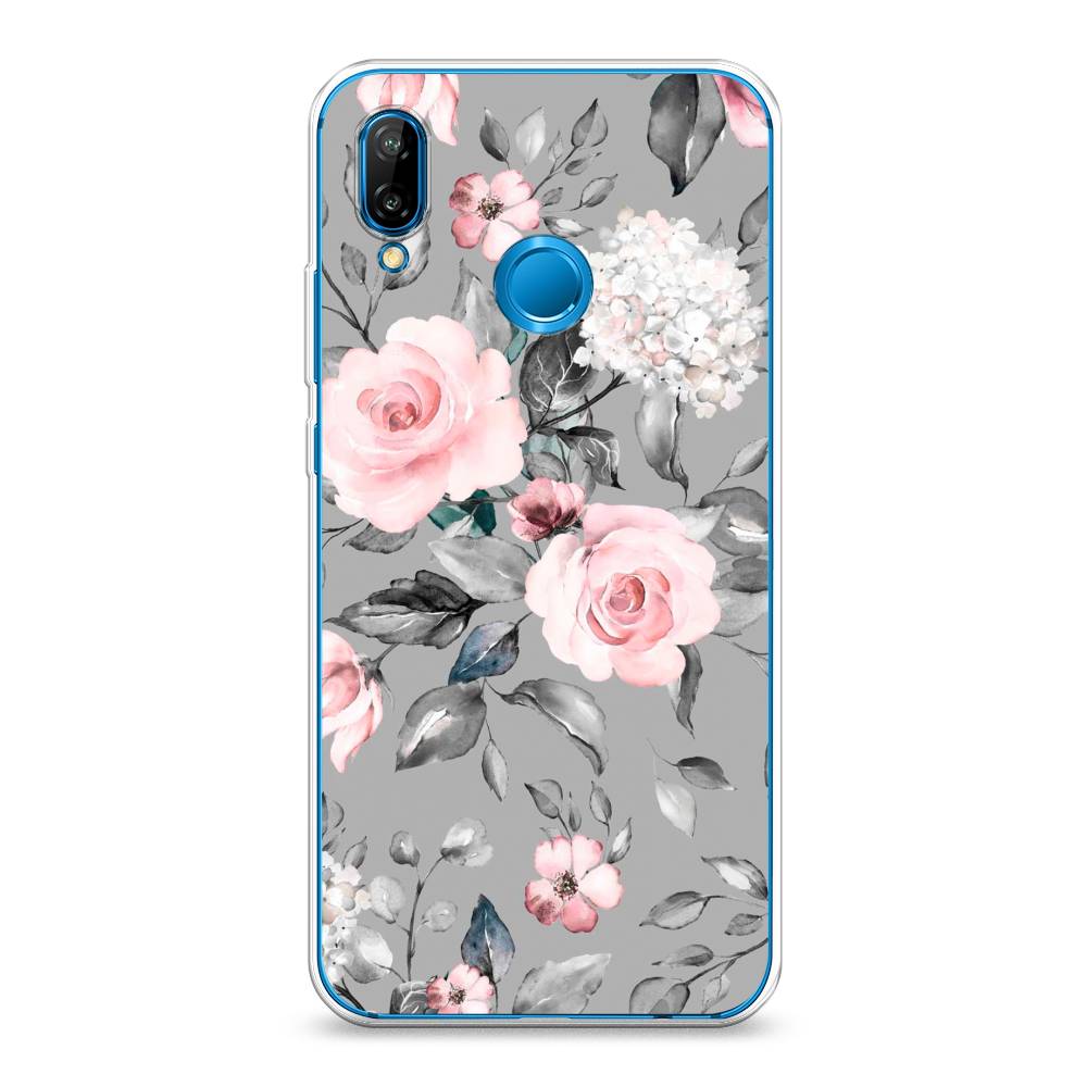 фото Чехол awog "розы для сером" для huawei nova 3e