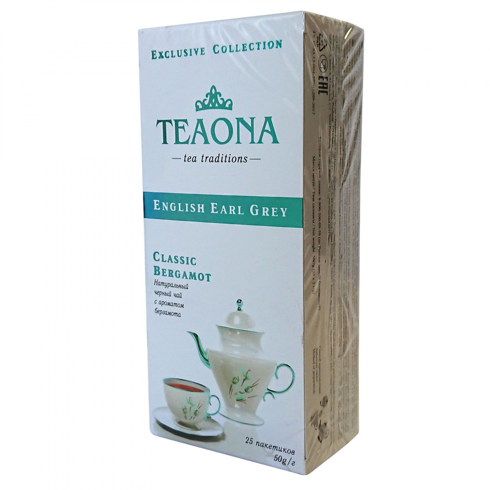 

Чай черный Teaona "Эрл Грей с ароматом "Бергамота", 25 пакетиков