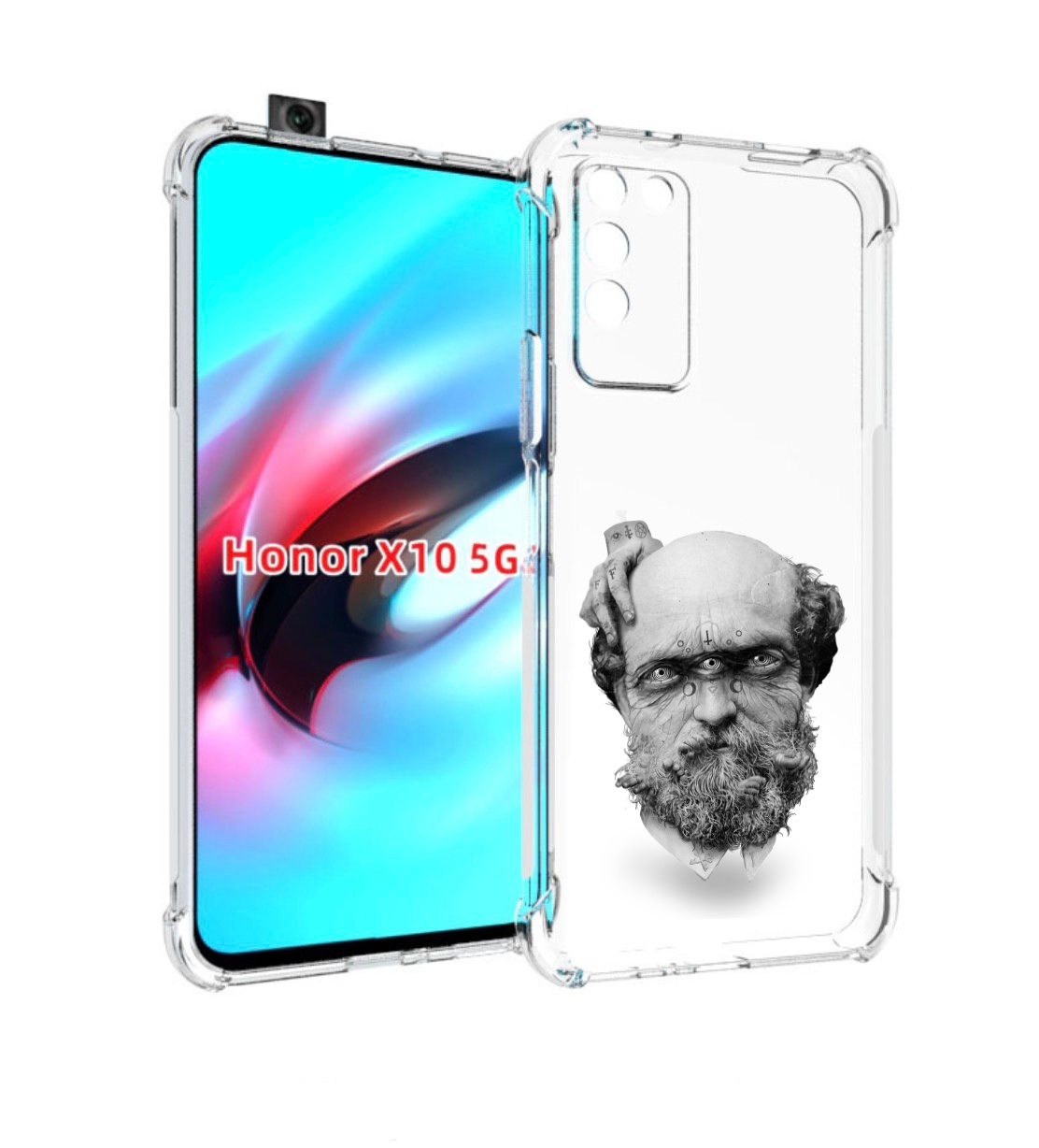 

Чехол MyPads страшный бородатый мужчина абстракция для Honor X10, Прозрачный, Tocco