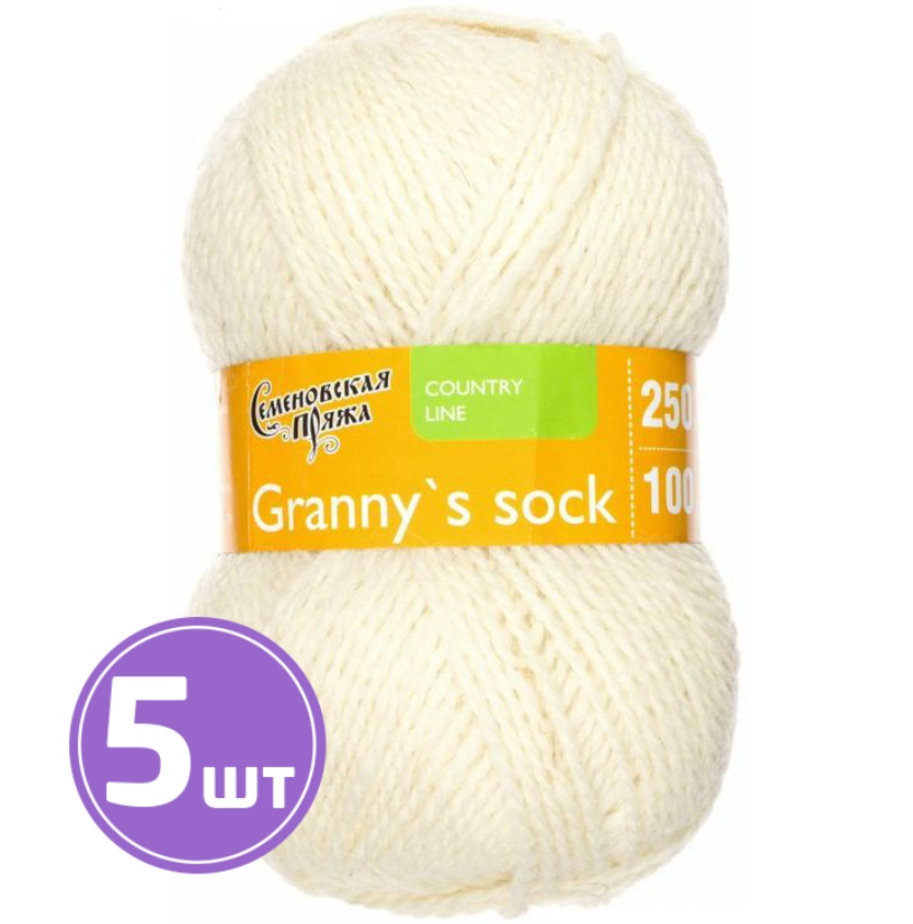 

Пряжа Семеновская Granny`s sock W (25), суровый 5 шт. по 100 г, Белый