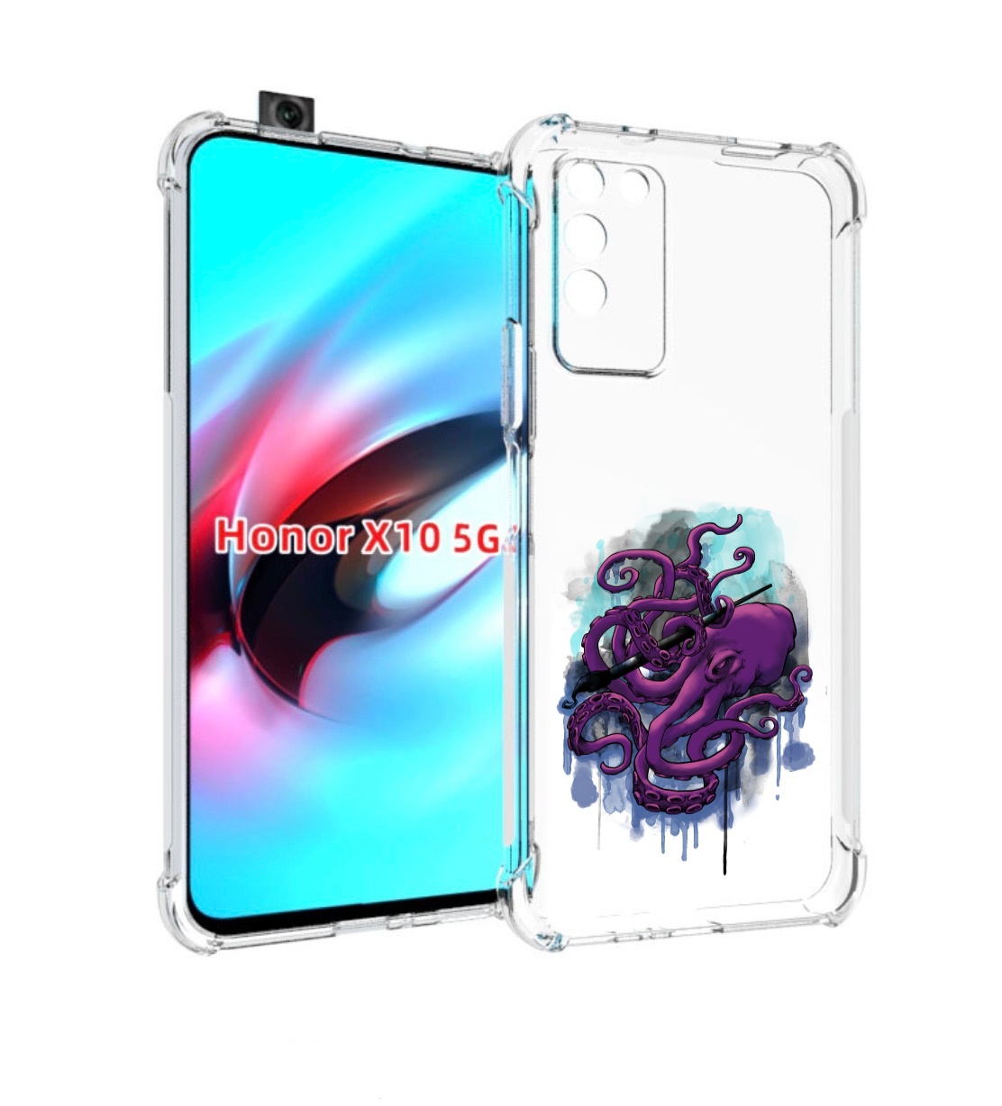 

Чехол MyPads фиолетовый осьминог для Honor X10, Прозрачный, Tocco