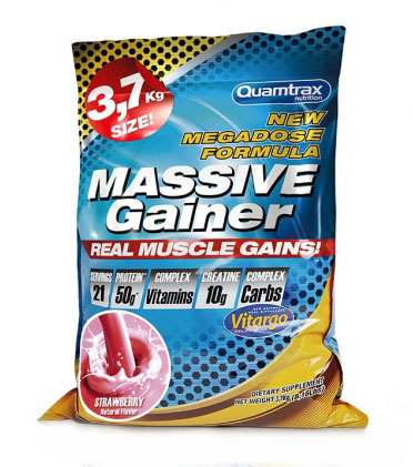 фото Гейнер quamtrax nutrition massive gainer, 3700 г, strawberry