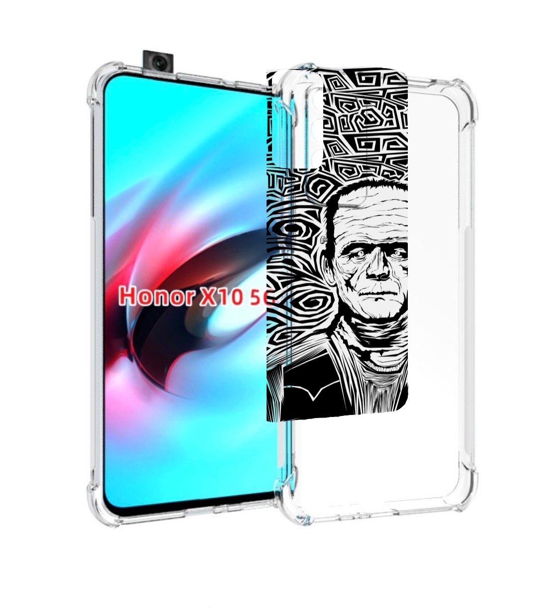 

Чехол MyPads франкенштейн черно белый для Honor X10, Прозрачный, Tocco