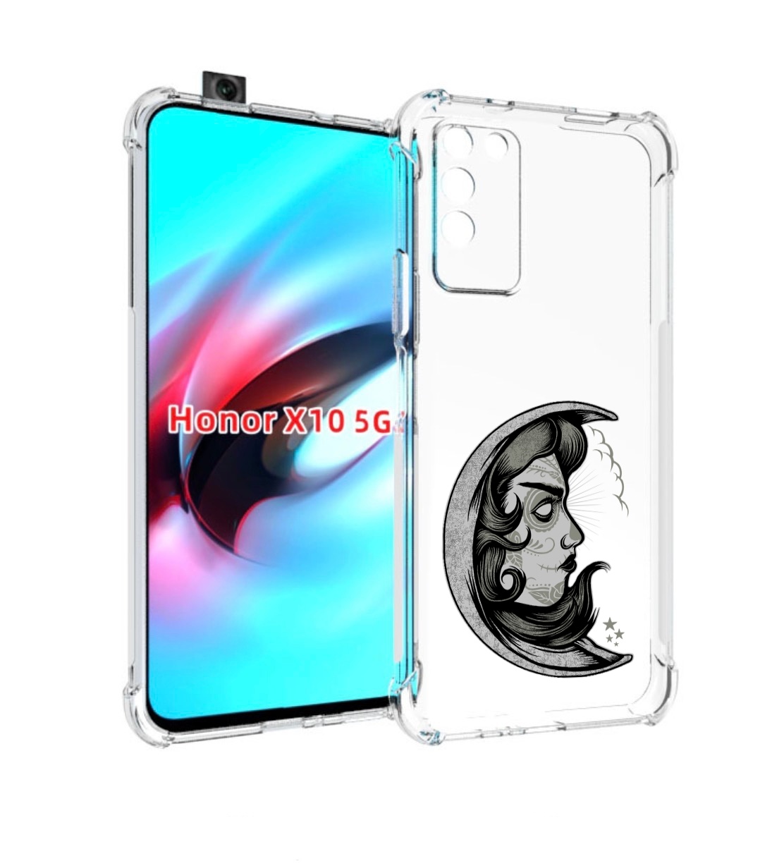 

Чехол MyPads черно белая луна с лицом для Honor X10, Прозрачный, Tocco