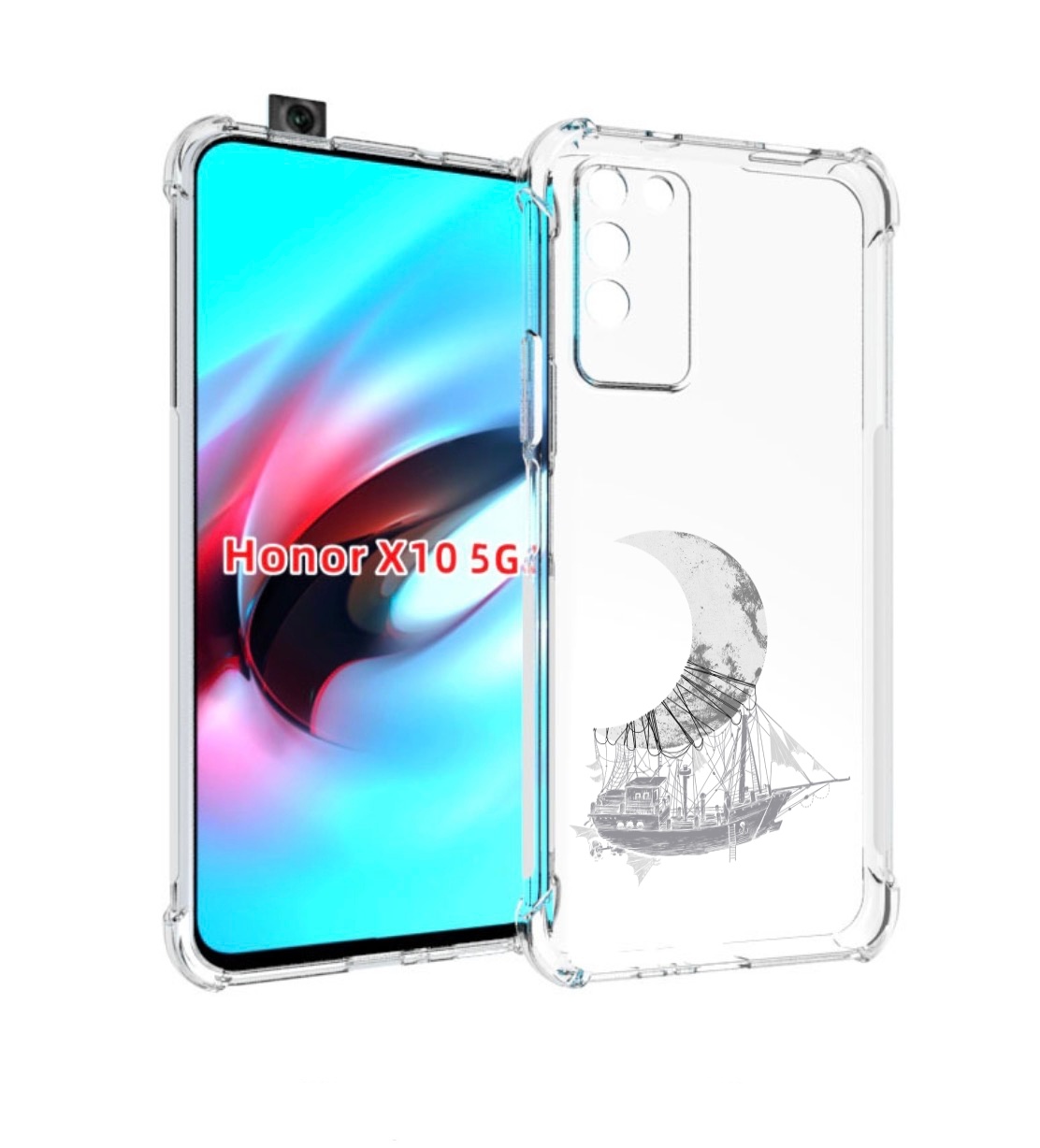 

Чехол MyPads черно белый корабль полумесяц для Honor X10, Прозрачный, Tocco