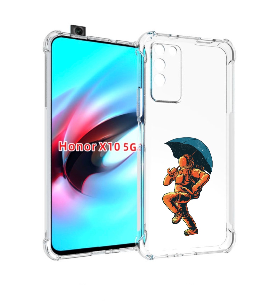 

Чехол MyPads шагающий космонавт с зонтом для Honor X10, Прозрачный, Tocco