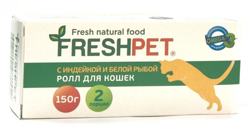 фото Влажный корм для кошек freshpet ролл, с индейкой и белой рыбой, 150г