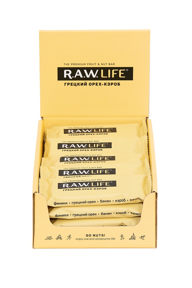 фото R.a.w. life орехово-фруктовые батончики 47 г, 20 шт, вкус: грецкий орех-кэроб