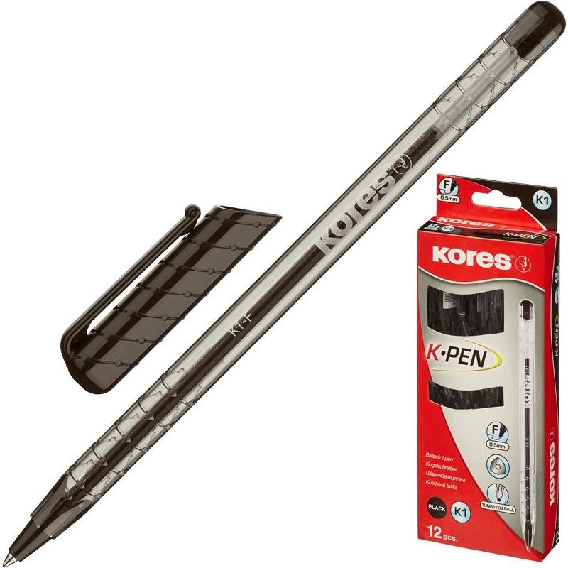 Ручка шариковая Kores К1 39521, черная, 0,7 мм, 1 шт.