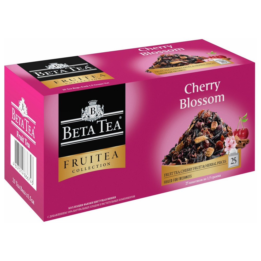 фото Чай черный beta tea фьюжн | цветущая вишня, с добавками, 25 сашет