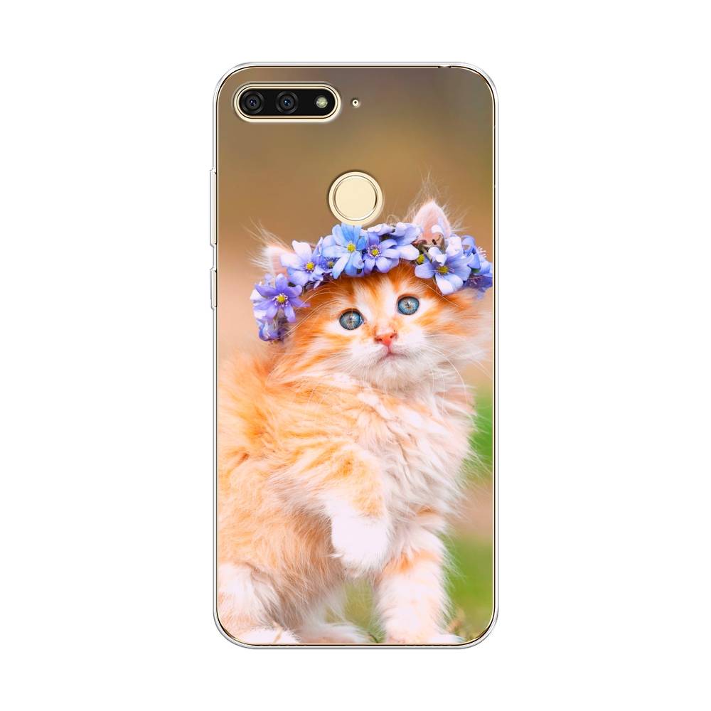 

Чехол Awog на Honor 7C "Рыжий кот в венке", Коричневый;синий, 64550-1