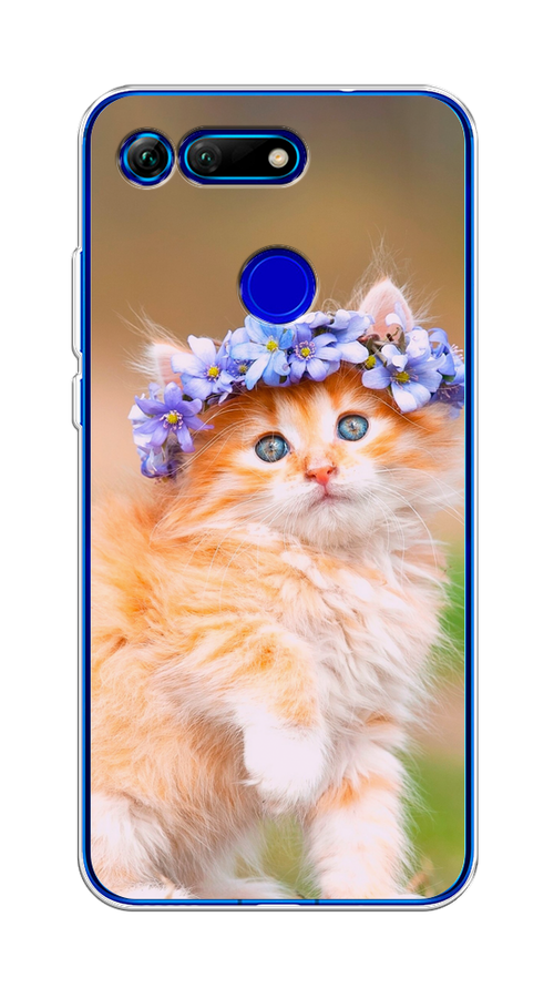 

Чехол Awog на Honor V20 (View 20) "Рыжий кот в венке", Коричневый;синий, 67350-1