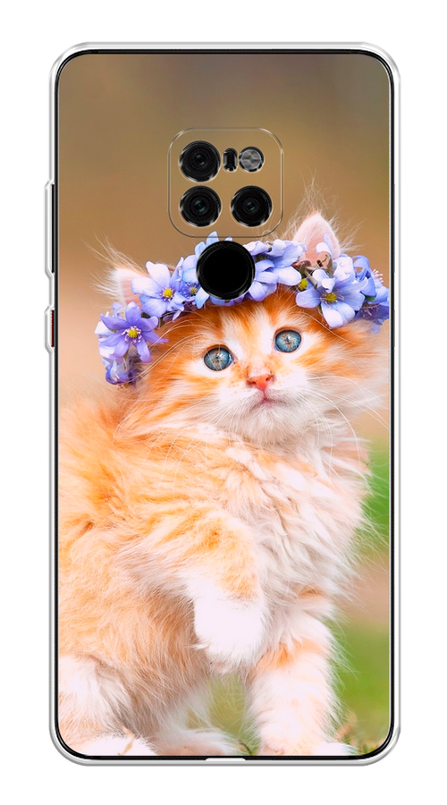 

Чехол Awog на Huawei Mate 20 "Рыжий кот в венке", Коричневый;синий, 66850-1