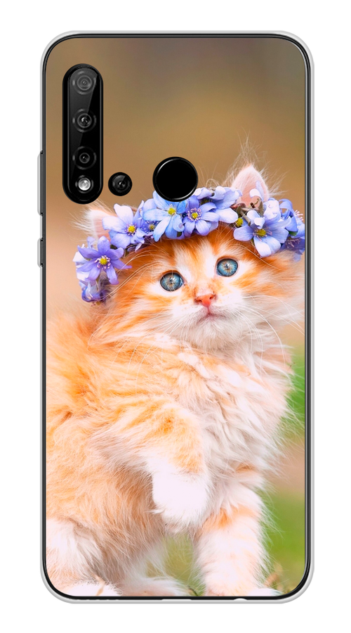 

Чехол Awog на Huawei Nova 5i "Рыжий кот в венке", Коричневый;синий, 69850-1