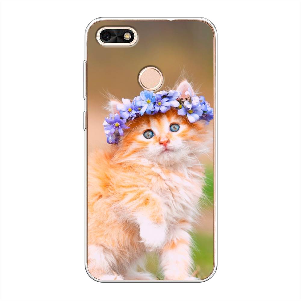 

Чехол Awog на Huawei Nova Lite (2017) "Рыжий кот в венке", Коричневый;синий, 64750-1