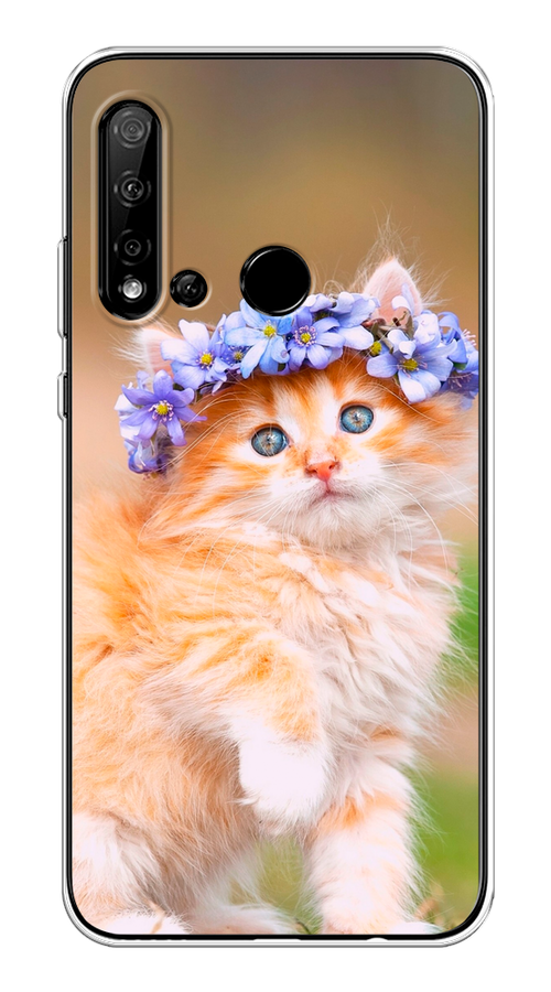 

Чехол Awog на Huawei P20 lite 2019 "Рыжий кот в венке", Коричневый;синий, 69750-1