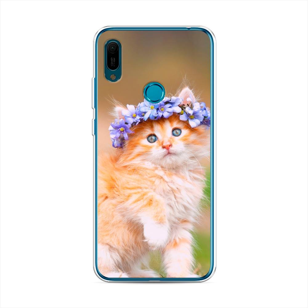 

Чехол Awog на Huawei Y6 2019 "Рыжий кот в венке", Коричневый;синий, 68650-1