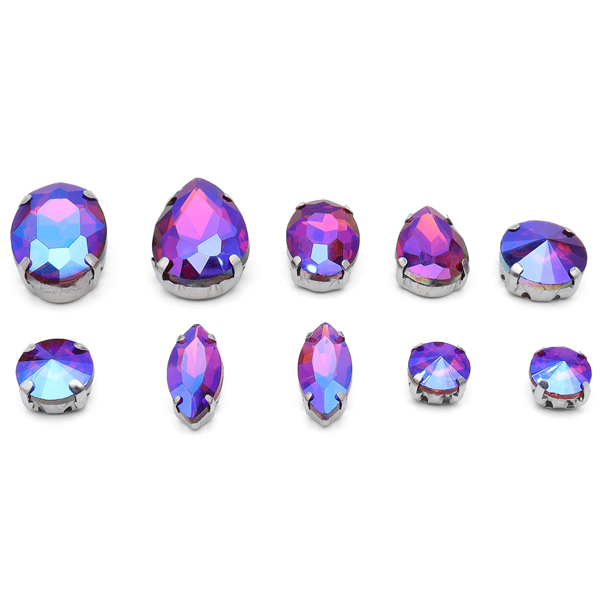 

МФ-29 Хрустальные стразы в металлических цапах, форма: микс янтарный с AB покрытием 10ш/уп, Разноцветный