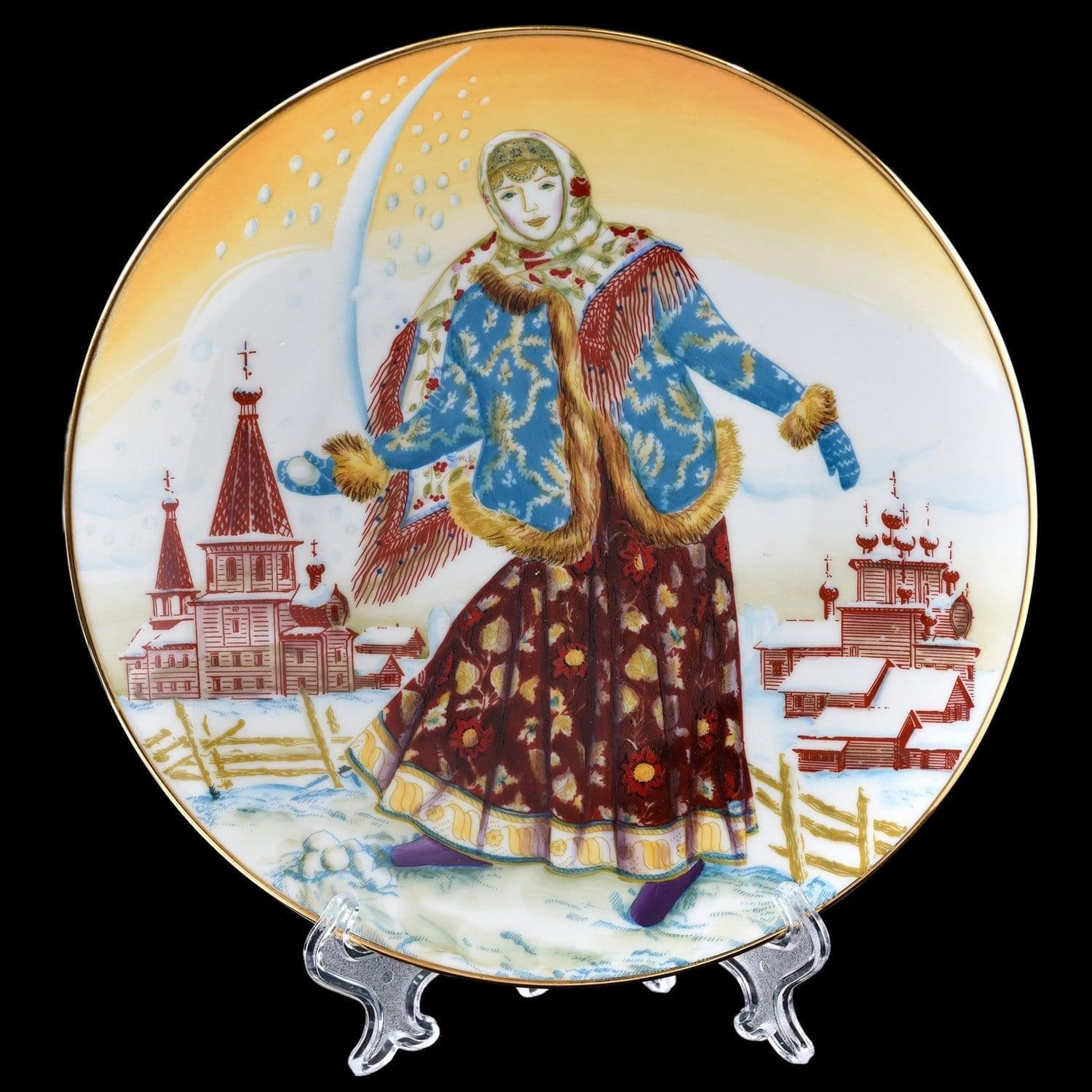 фото Тарелка декоративная "девочка со снежком" (форма "эллипс") ифз императорский фарфор