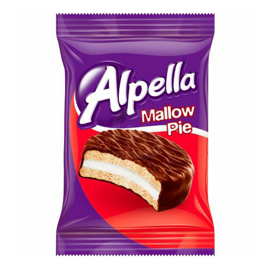 фото Печенье-сэндвич alpella mallow pie в шоколадной глазури с маршмеллоу