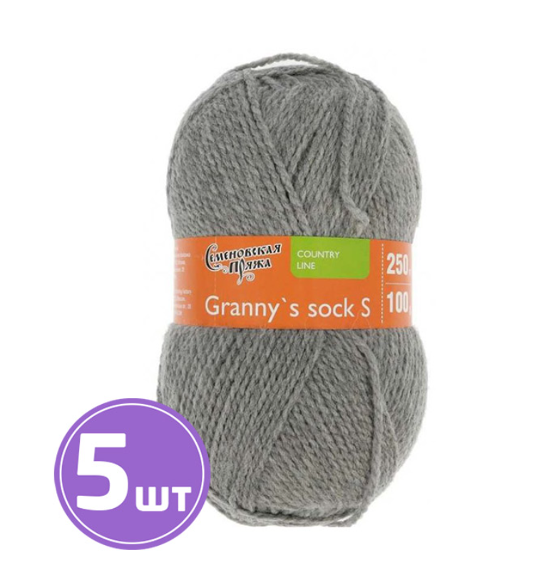 

Пряжа Семеновская Granny`s sock S (380), меланж серый 5 шт. по 100 г