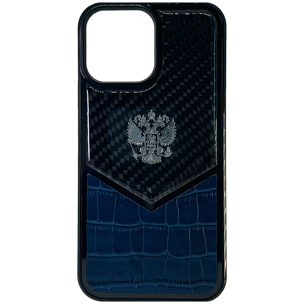 

Чехол с гербом РФ кожа-карбон Delta для iPhone 14 Pro Max, iGrape (Синий), Чехол