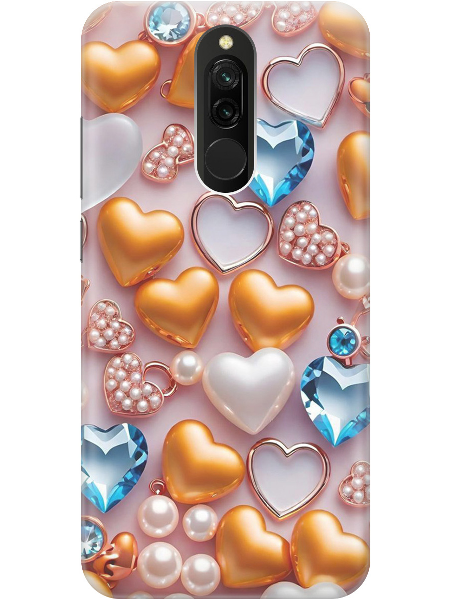 

Силиконовый чехол на Xiaomi Redmi 8 с принтом "Украшения и сердечки", Прозрачный;белый;золотистый;голубой, 722204591