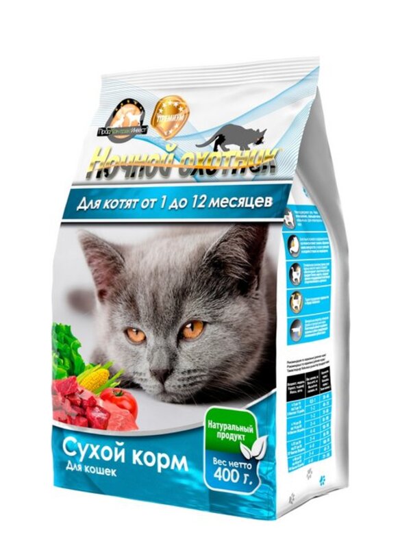 Сухой корм для котят Ночной Охотник, курица, 400 г