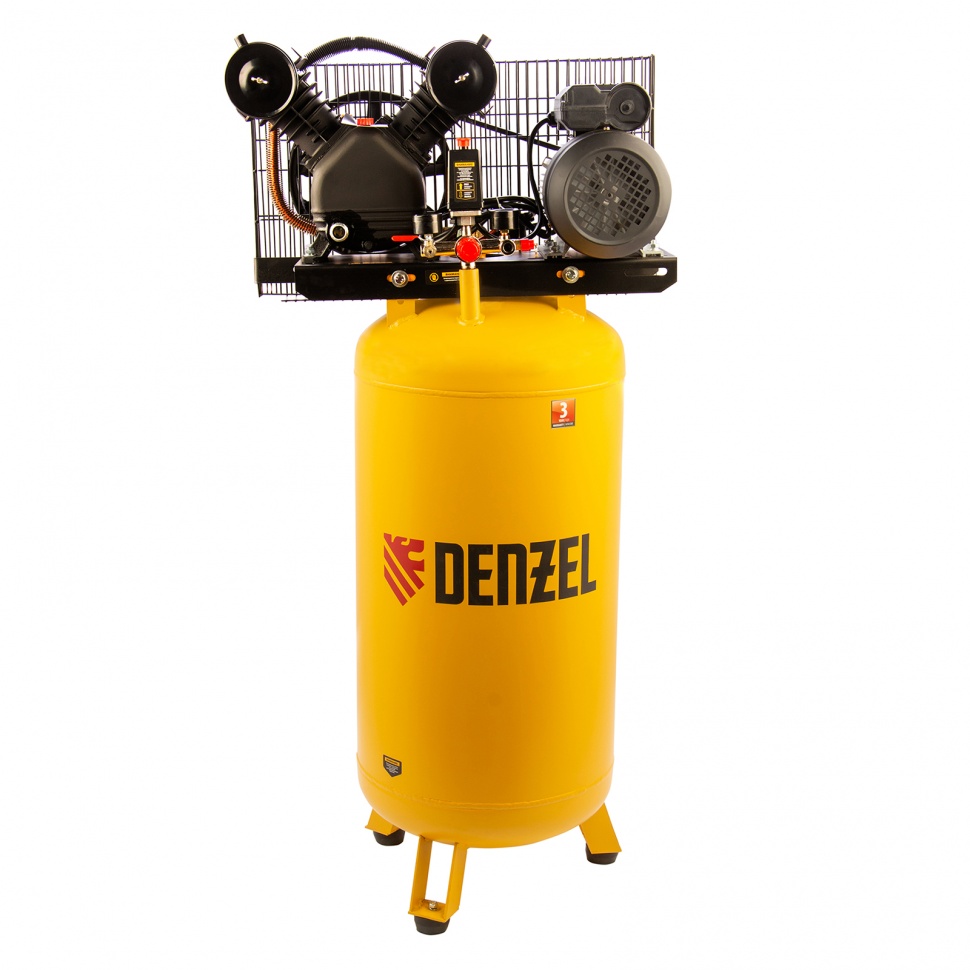 фото Поршневой компрессор bcv2200/100v, ременный привод , 2.3 квт, 100 литров, 440 л/мин denzel