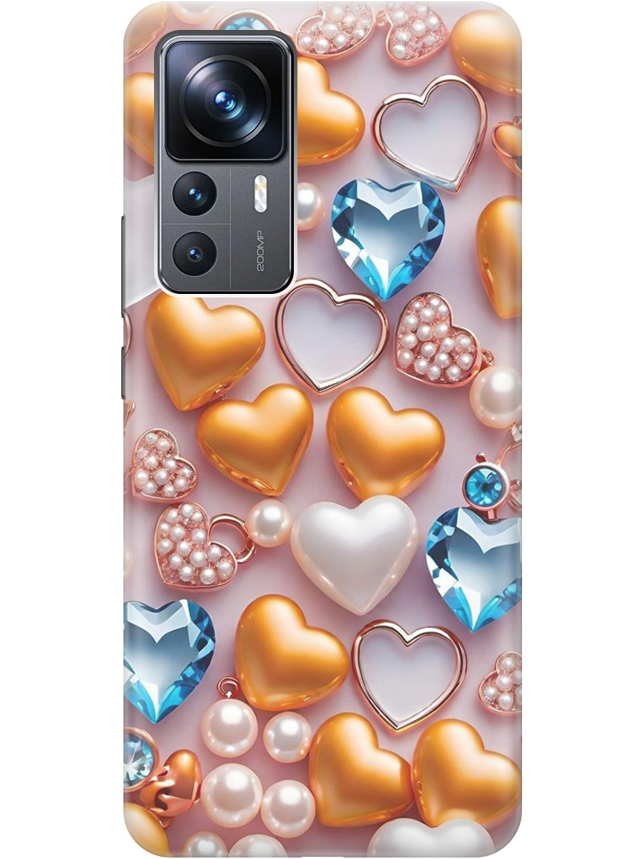 

Силиконовый чехол на Xiaomi 12T / 12T Pro с принтом "Украшения и сердечки", Прозрачный;белый;золотистый;голубой, 762091991