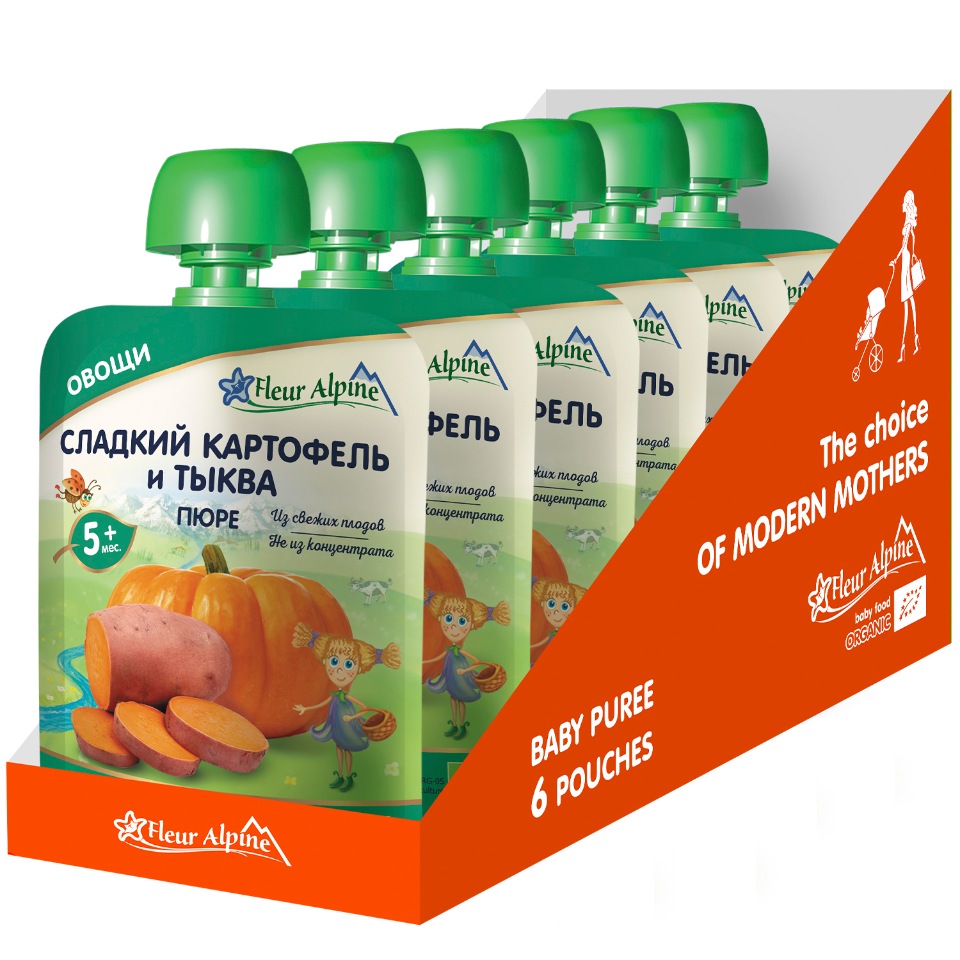 

Пюре детское Fleur alpine сладкий картофель и тыква, с 5 месяцев, 90 г, упаковка из 6 шт.