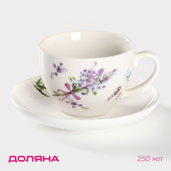 

Чайная пара Доляна Лаванда, чашка 250 мл, блюдце d=15 см, Белый;розовый