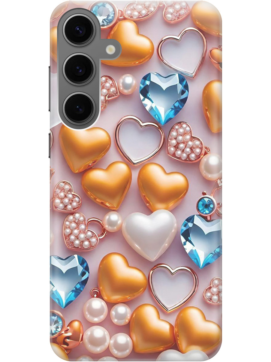 

Силиконовый чехол на Samsung Galaxy S24+ с принтом "Украшения и сердечки", Прозрачный;белый;золотистый;голубой, 779824691