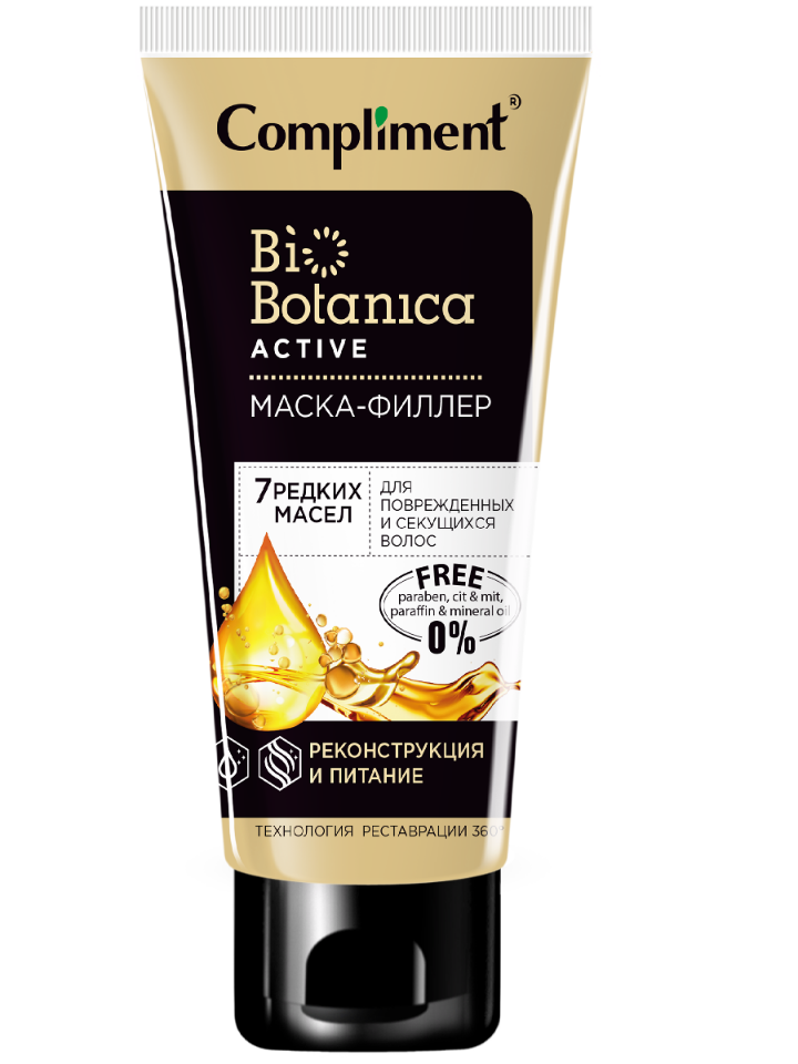 Маска-филлер 7 редких масел Реконструкция и питание Compliment Biobotanica active 200 мл compliment маска для волос с эффектом ламинации color gloss