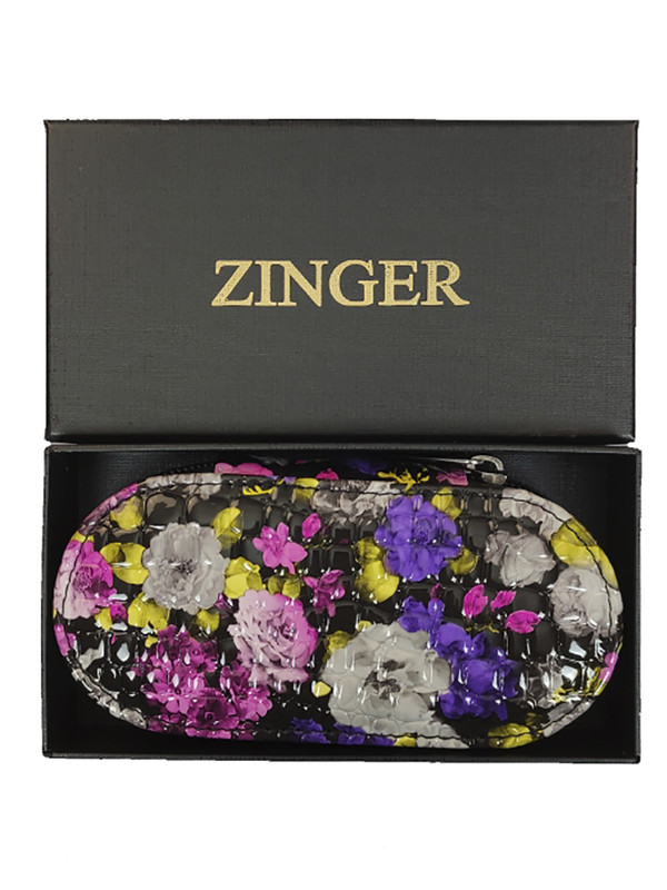 фото Маникюрный набор на молнии zinger ms-7104, 6 предметов, чехол цветы, фиолетовый