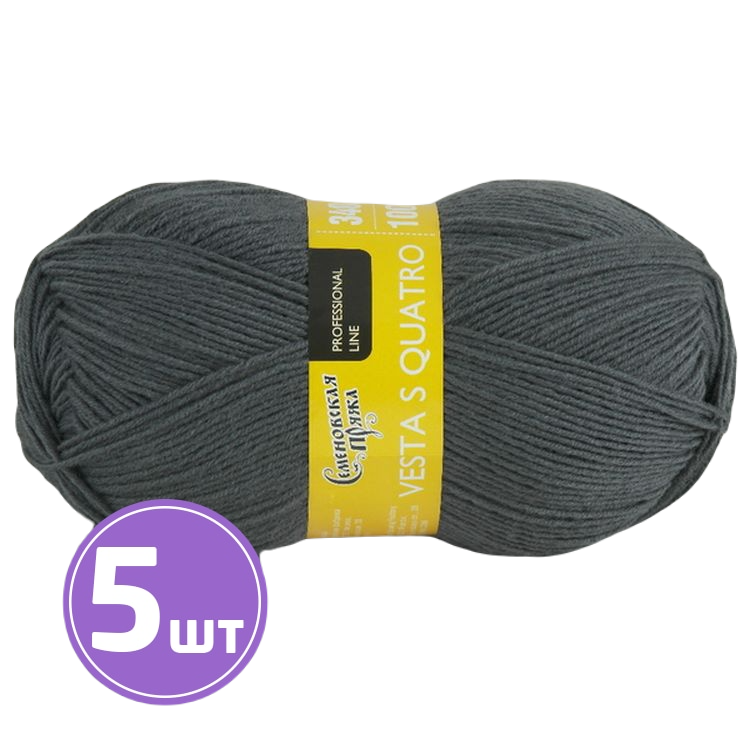 

Пряжа Семеновская Vesta S silver quatro (70951), графит 5 шт. по 100 г, Серый