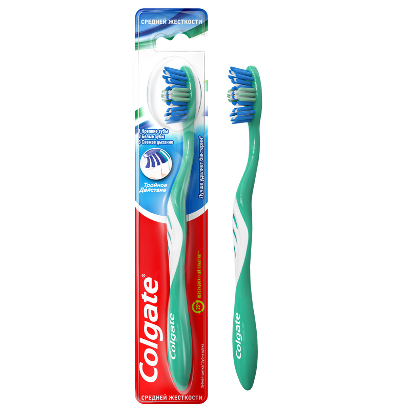 

Зубная щетка Colgate Тройное действие средняя, Синий, тройное действие средняя