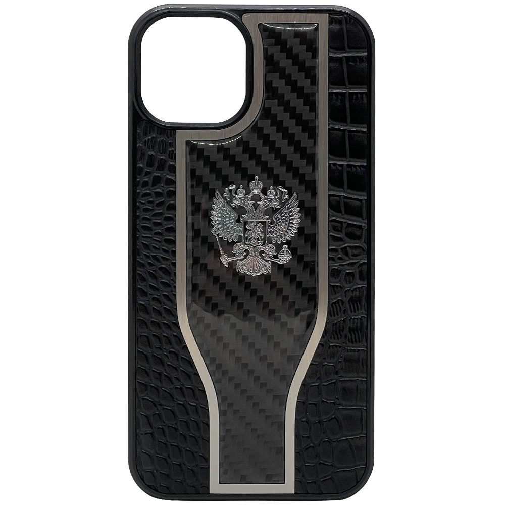 

Чехол с гербом РФ кожа-карбон iGrape Wave для iPhone 14, gerbwave14