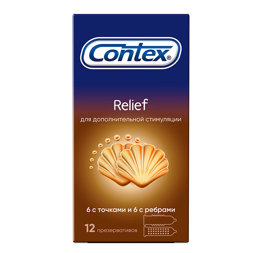 Купить Relief, Презервативы CONTEX elief микс: 6 шт. с точками, 6 шт. с ребрами 12 шт.