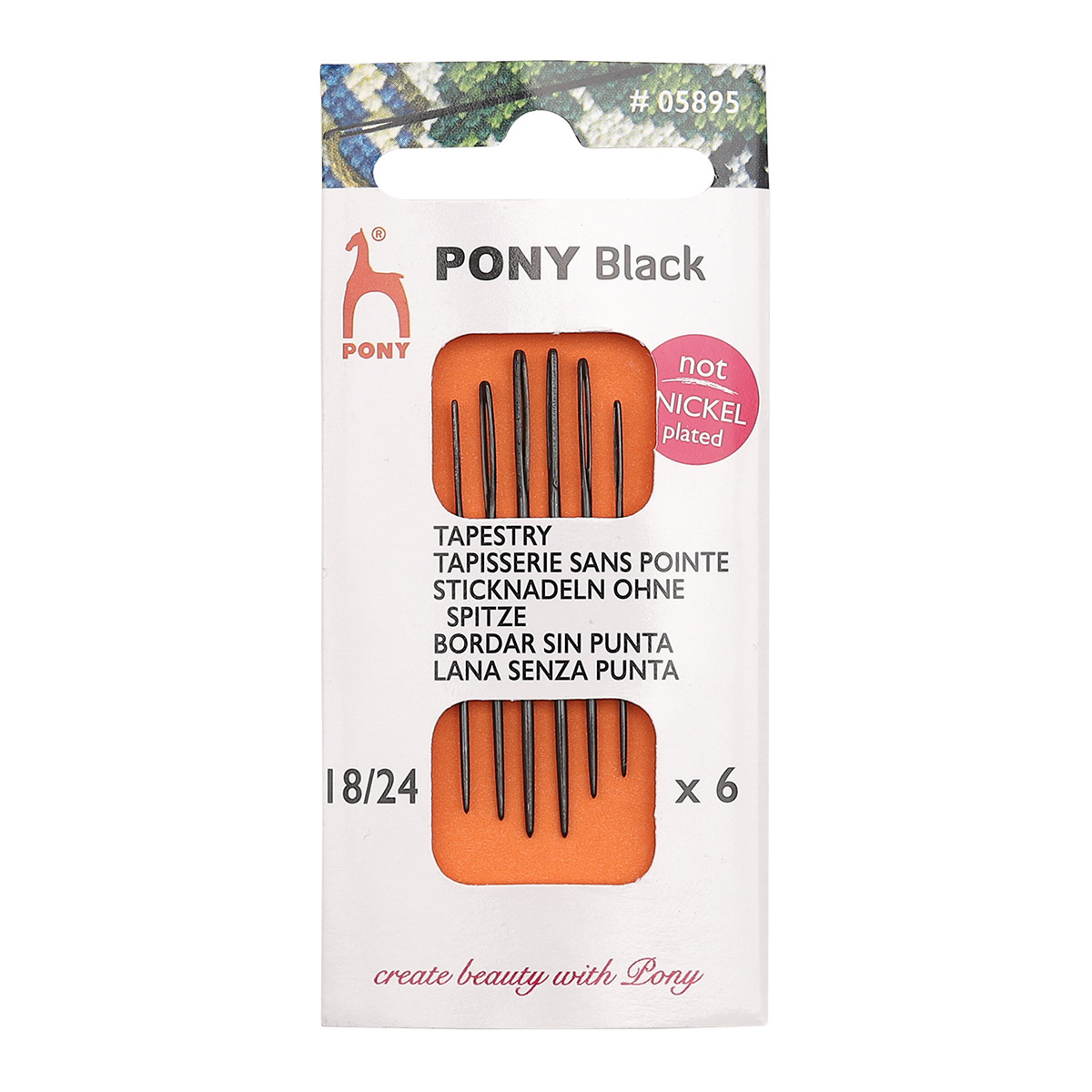 Иглы для вышивания гобеленовые № 18-24, ручные, PONY Tapestry BLACK, 05895, 6 шт