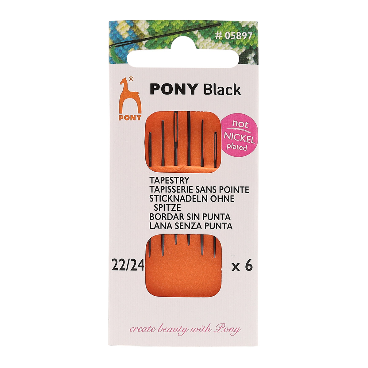 Иглы для вышивания гобеленовые № 22-24, ручные, PONY Tapestry BLACK, 05897, 6 шт