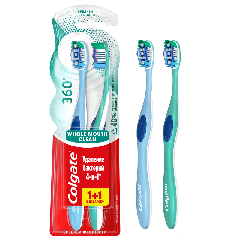 

Зубная щетка Colgate 360 Суперчистота всей полости рта средние 1 + 1 шт, В ассортименте, суперчистота всей полости рта средние 1 + 1 бесплатно
