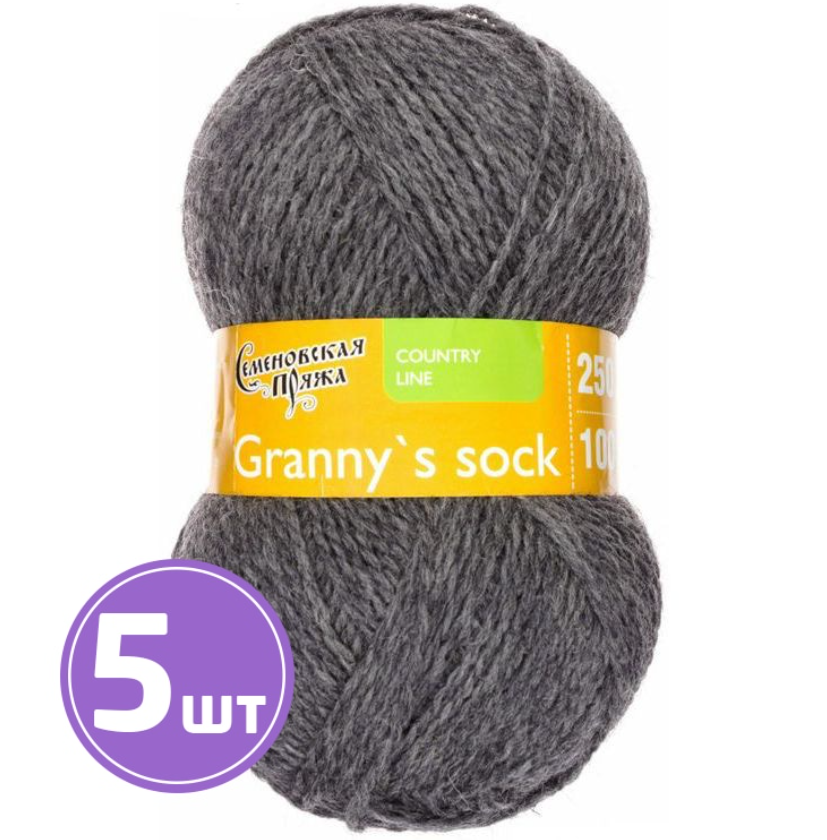 

Пряжа Семеновская Granny`s sock W (42), маренго 5 шт. по 100 г, Серый