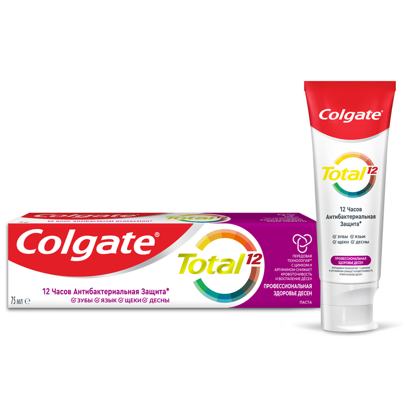 Зубная паста Colgate Total 12 профессиональная здоровье десен с цинком и аргинином, 75 мл бизорюк органическая зубная паста против воспалений десен с маклюрой 50