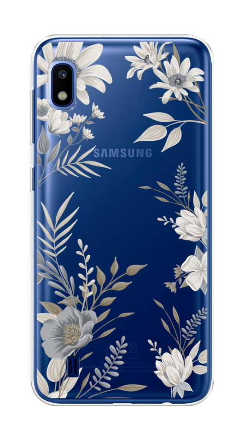 

Чехол на Samsung Galaxy A10 "Цветы сепия", Серый;прозрачный;зеленый;белый, 27950-1