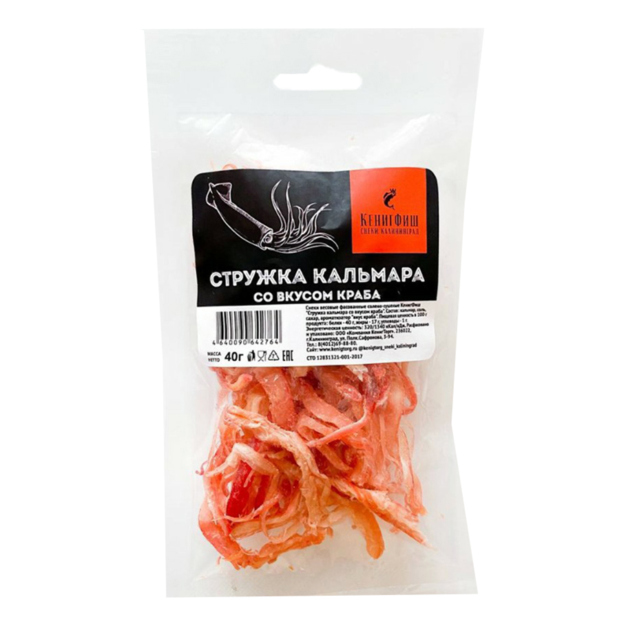 

Кальмар КенигФиш соленый со вкусом краба стружка 40 г