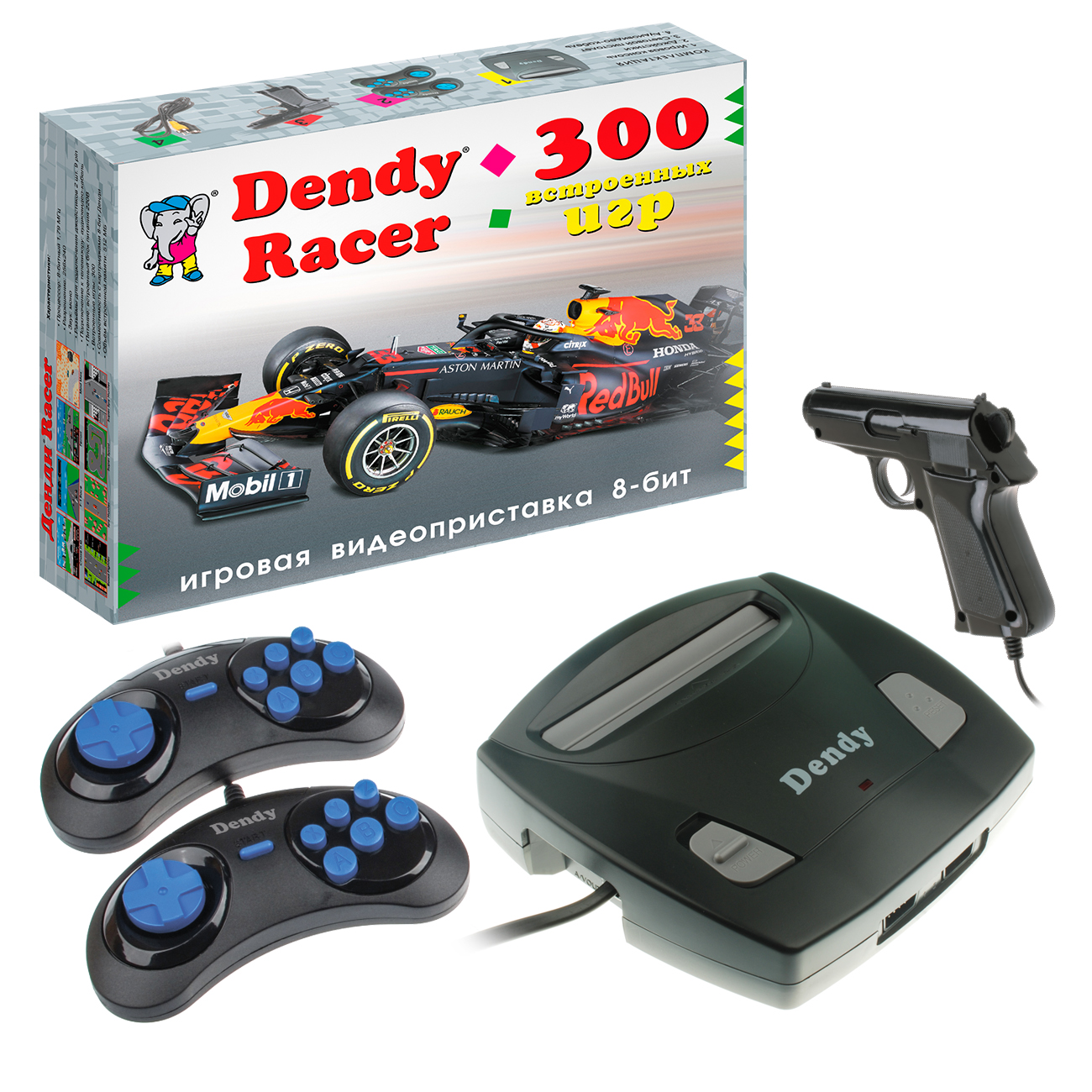 фото Игровая приставка 8-бит dendy racer 300 игр + световой пистолет